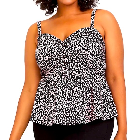 torrid Tops - Torrid Pink Leopard Bengaline Lace-Up Peplum Top